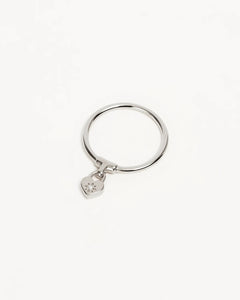 By Charlotte - Crystal Lotus Heart Padlock Ring - Silver