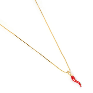 Arms Of Eve - Cornicello Red Charm Necklace - Gold