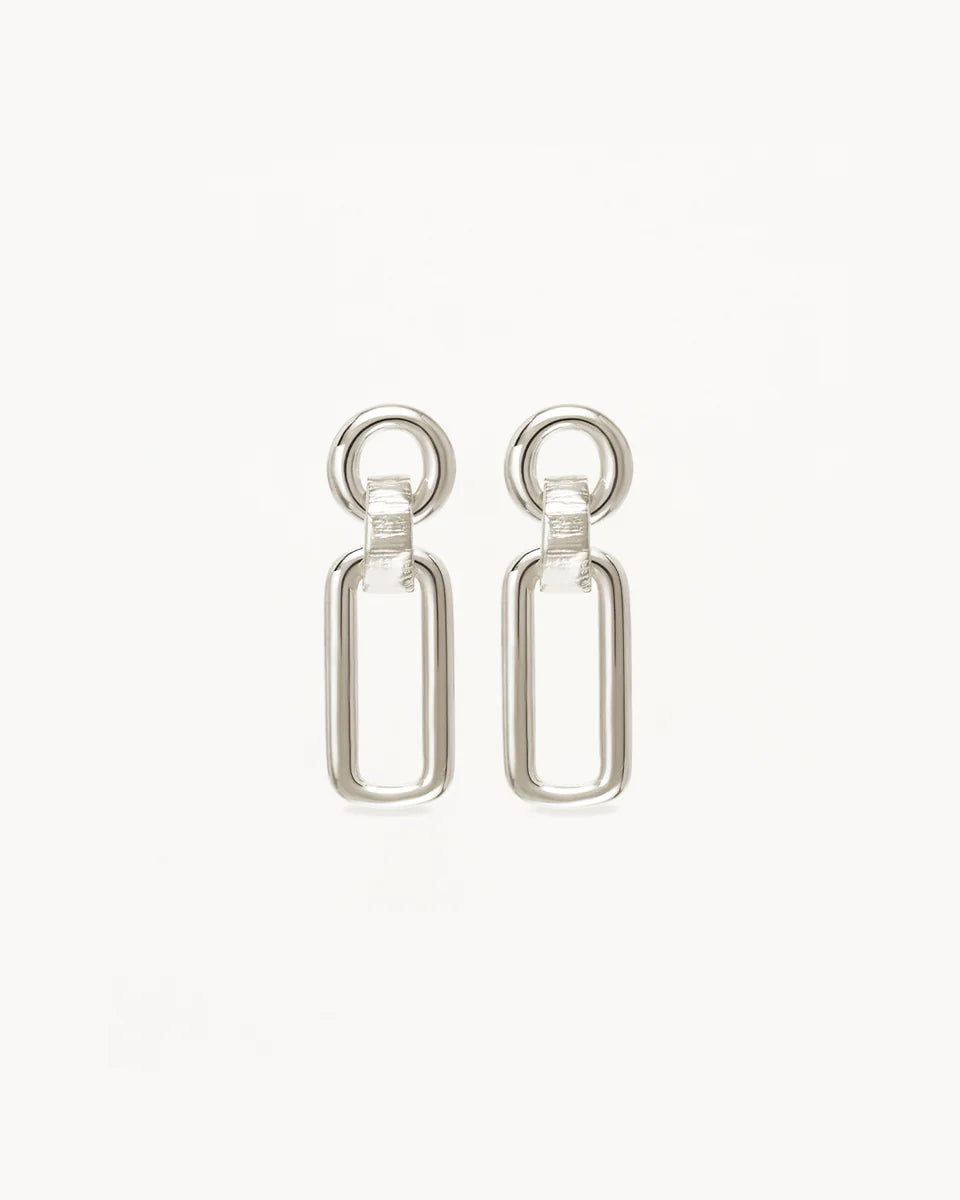 By Charlotte - Shield Drop Earrings - Silver