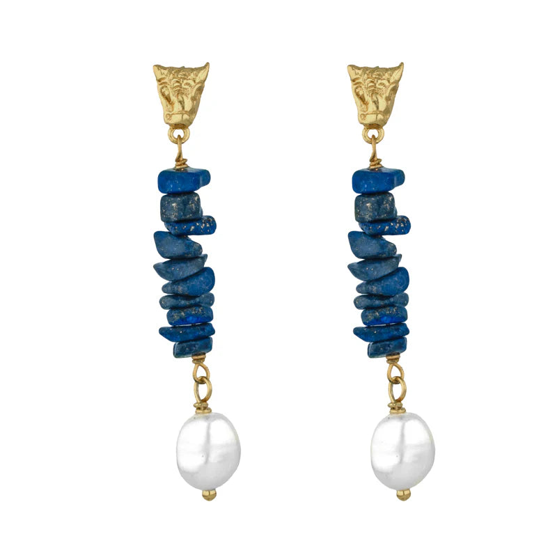 Cleopatra's Bling - Dietrich Earrings - 18K Gold Plated Lapis Lazuli