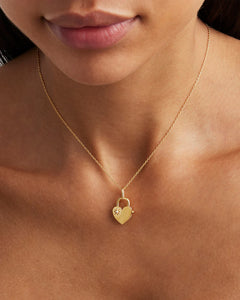By Charlotte - Connected Hearts Padlock Pendant - Gold