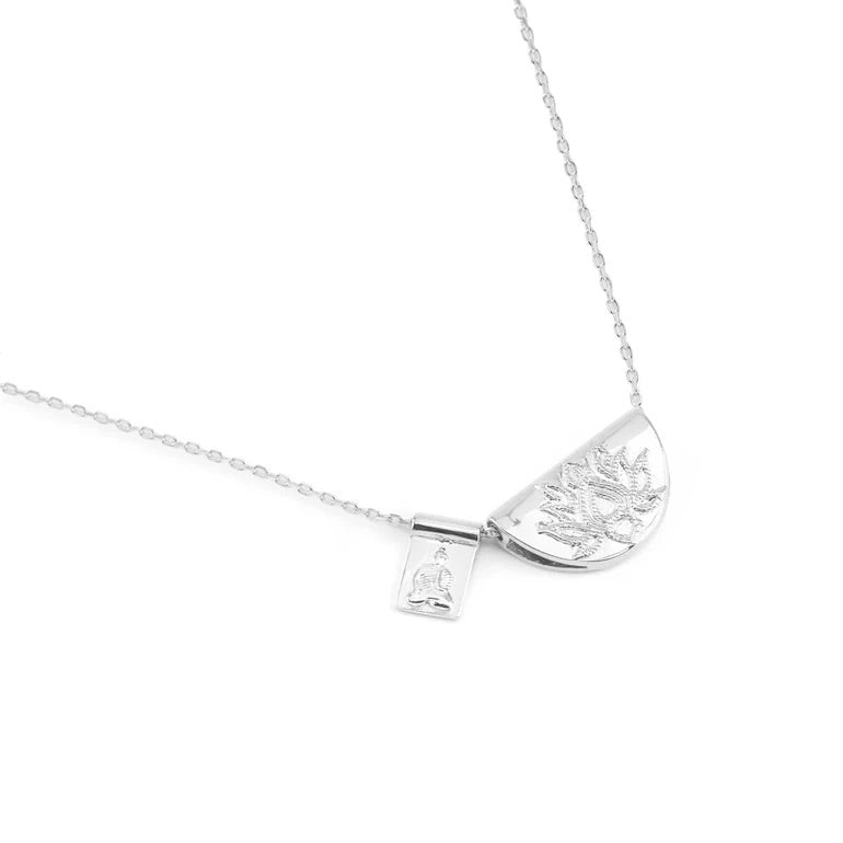 By Charlotte - Lotus and Little Buddha Necklace - Silver