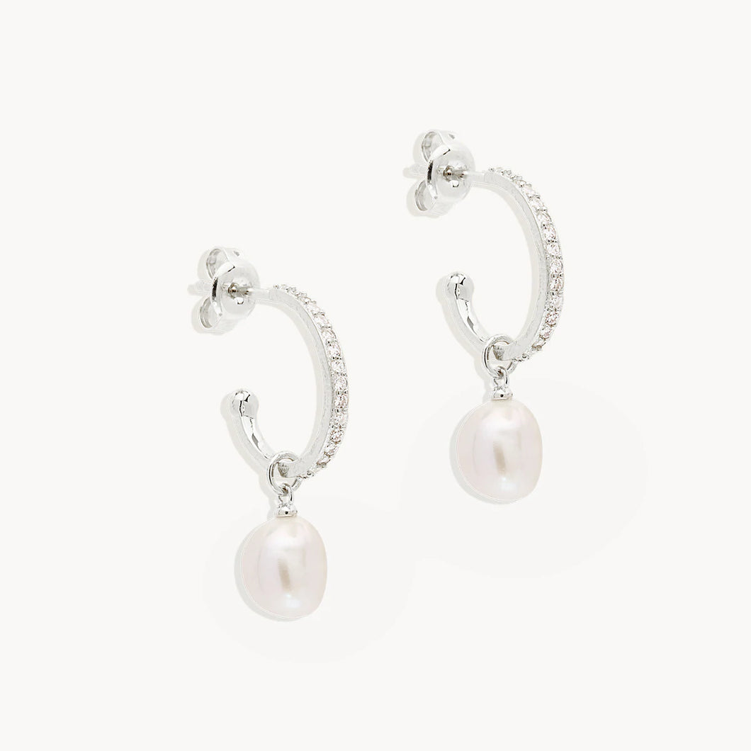 By Charlotte - Intention of Peace Pearl Hoops - Silver